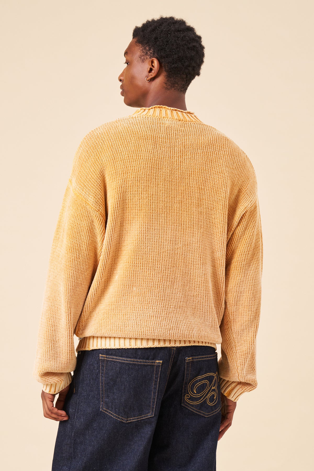 CHENILLE COTTON SPRAY WASH KNIT JUMPER - YELLOW