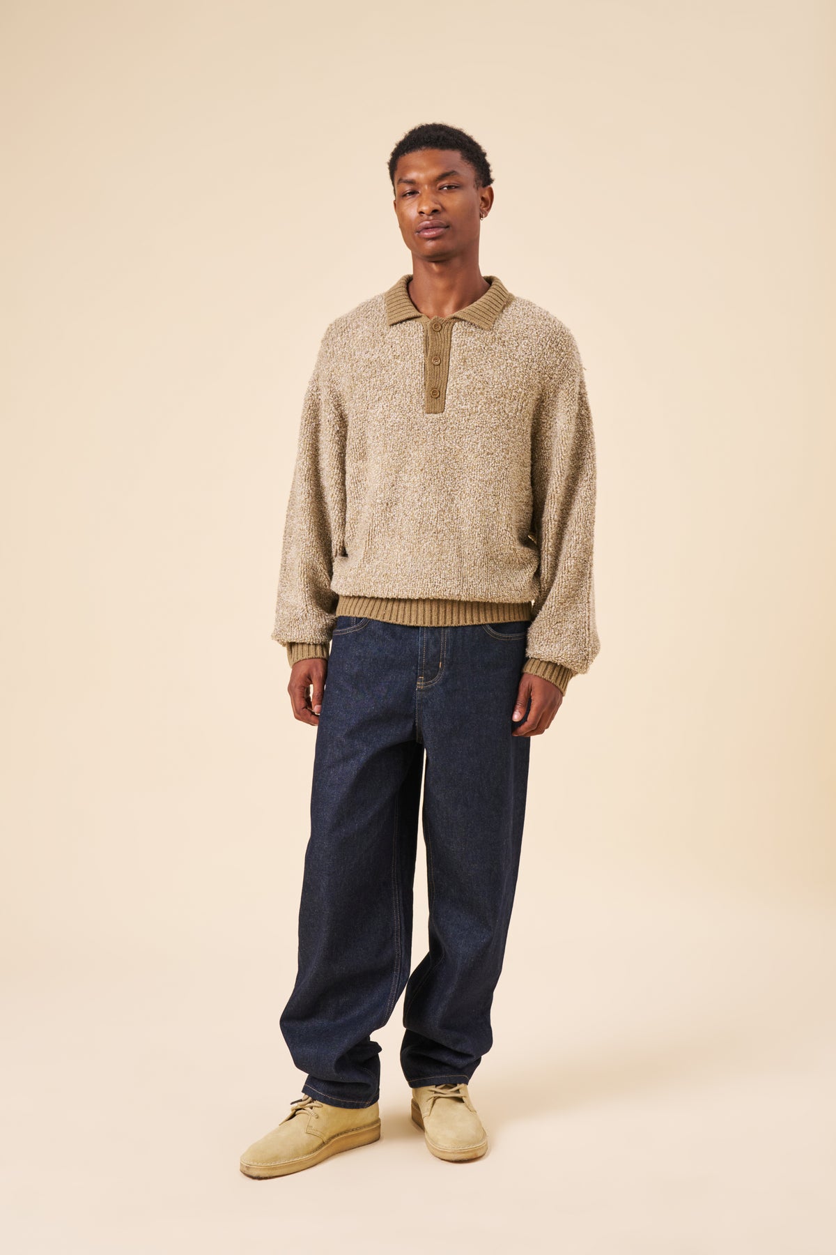 BOUCLE KNIT POLO - FERN