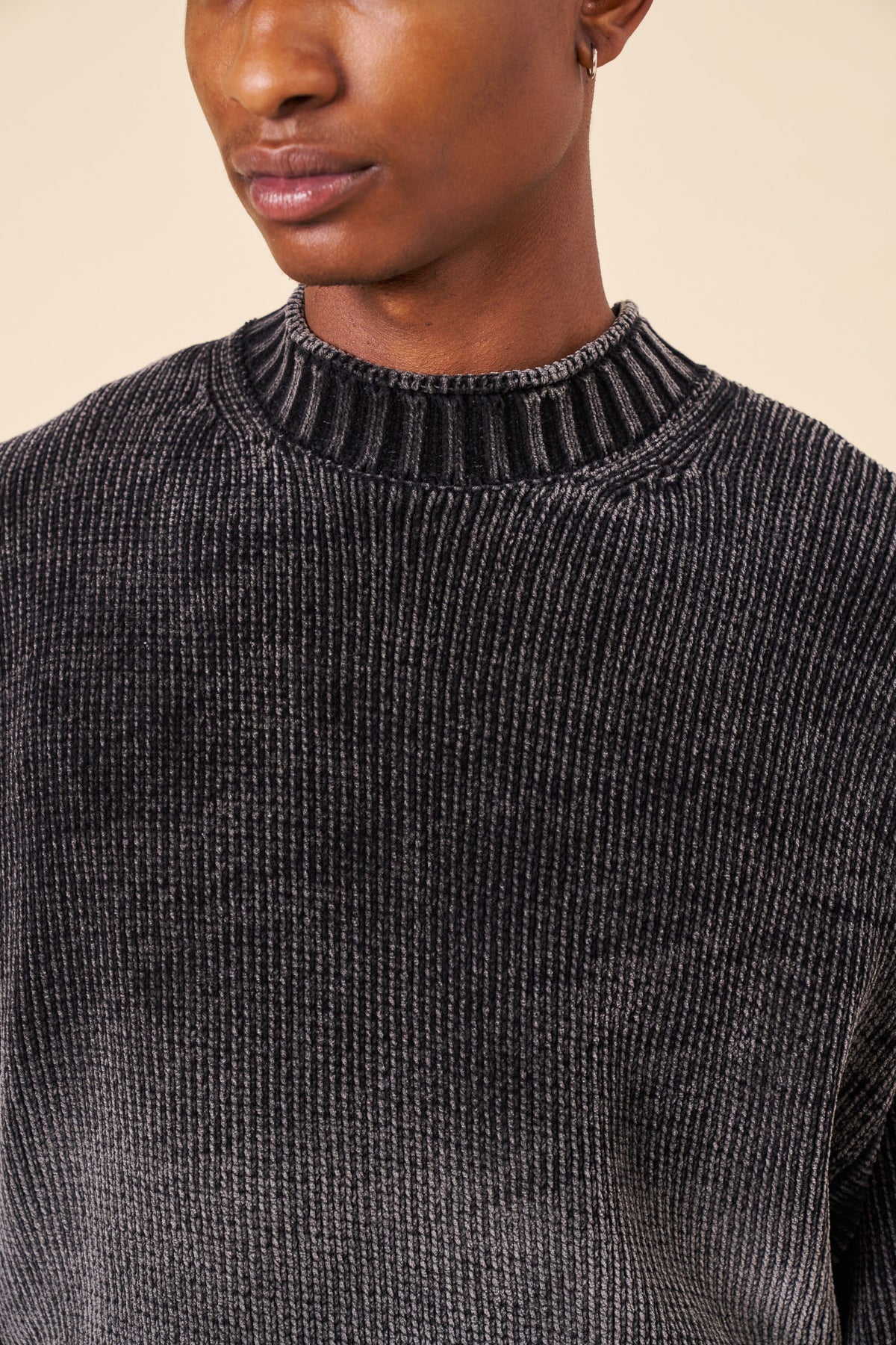 CHENILLE COTTON SPRAY WASH KNIT JUMPER - BLACK