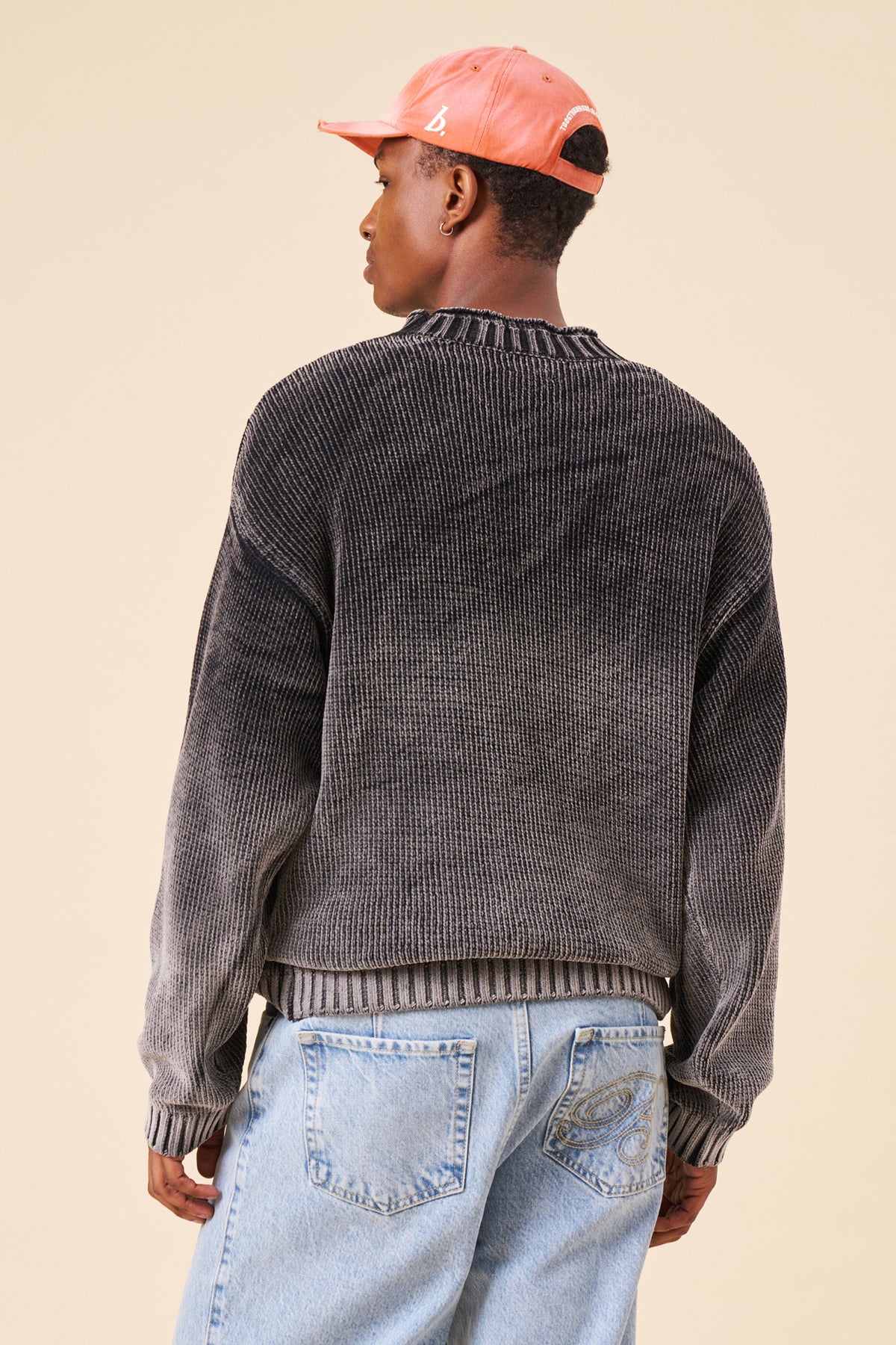 CHENILLE COTTON SPRAY WASH KNIT JUMPER - BLACK
