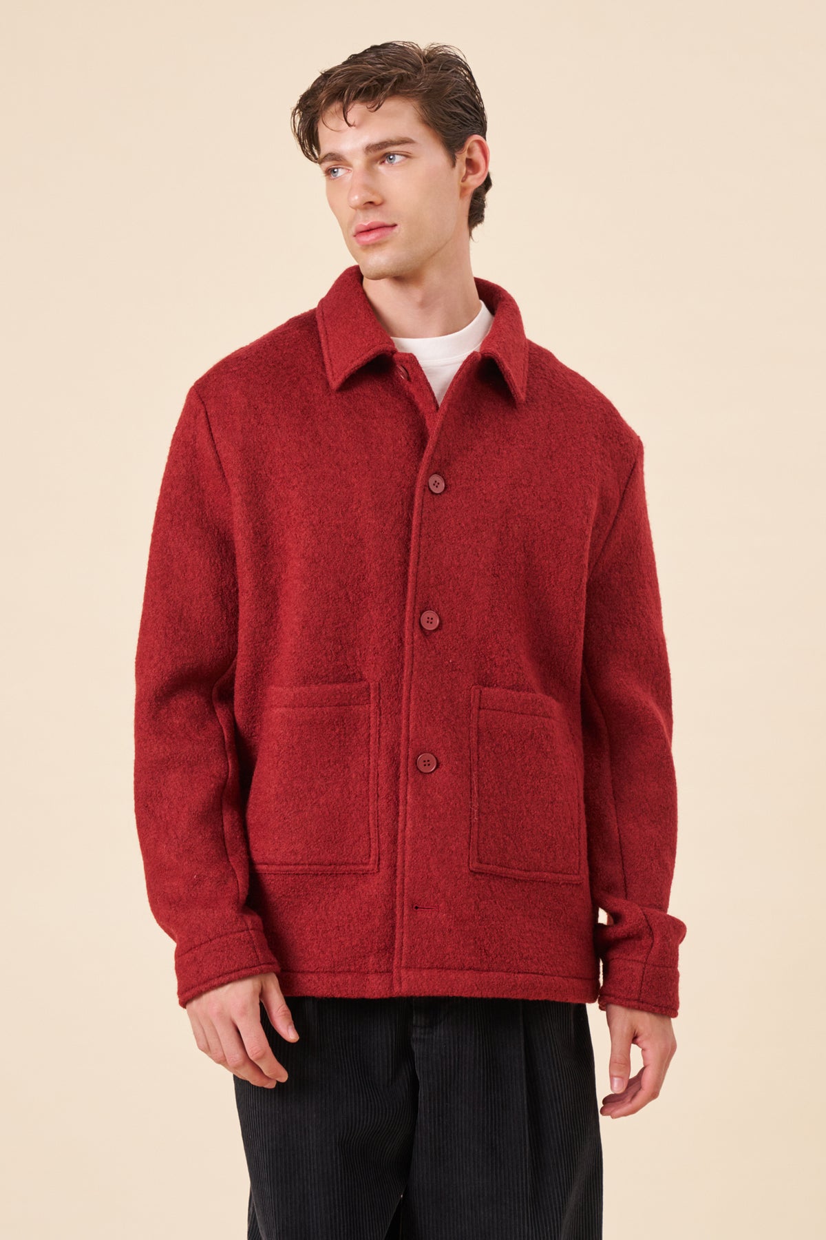 WOOL CHORE JACKET - CARDINAL