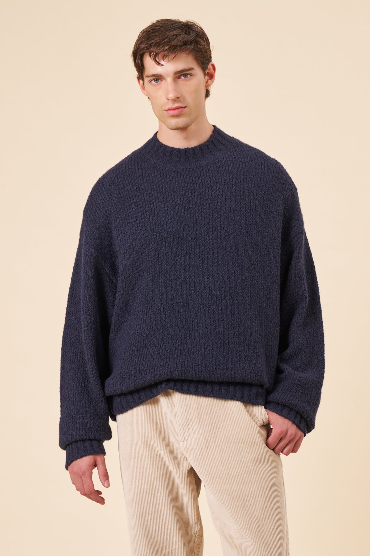 CROPPED WOOL KNIT - NAVY