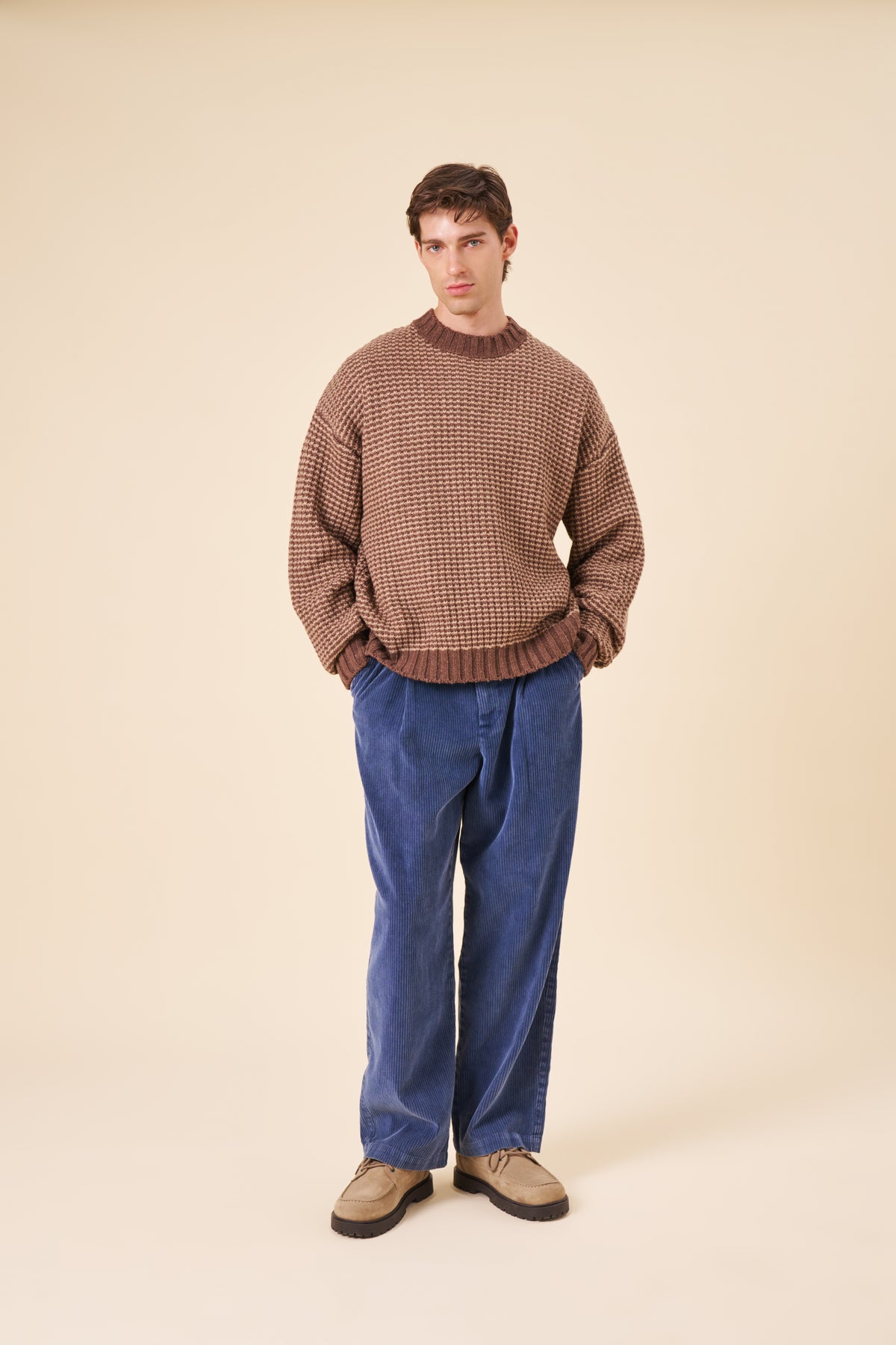 EARTH BROWN STRIPE CHUNKY KNIT RIB SWEATER