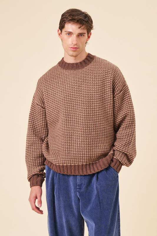 EARTH BROWN STRIPE CHUNKY KNIT RIB SWEATER