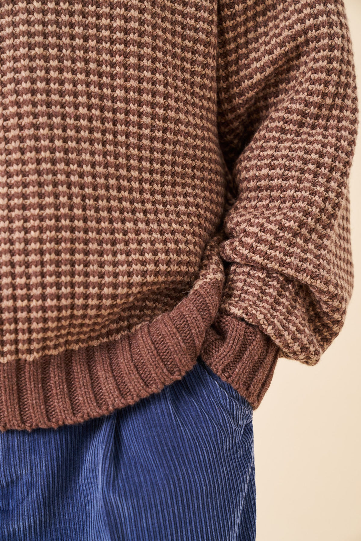 EARTH BROWN STRIPE CHUNKY KNIT RIB SWEATER