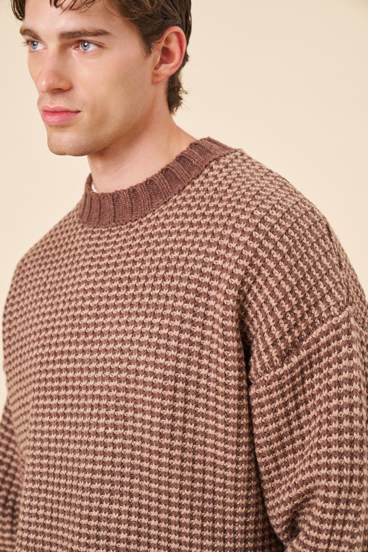 EARTH BROWN STRIPE CHUNKY KNIT RIB SWEATER