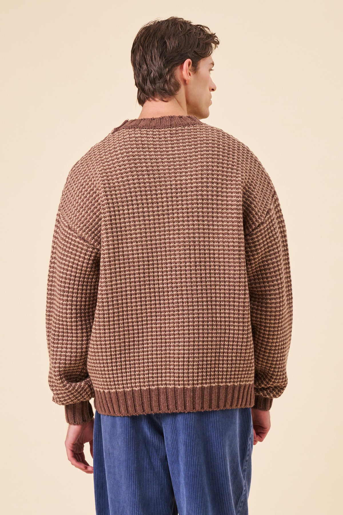 EARTH BROWN STRIPE CHUNKY KNIT RIB SWEATER