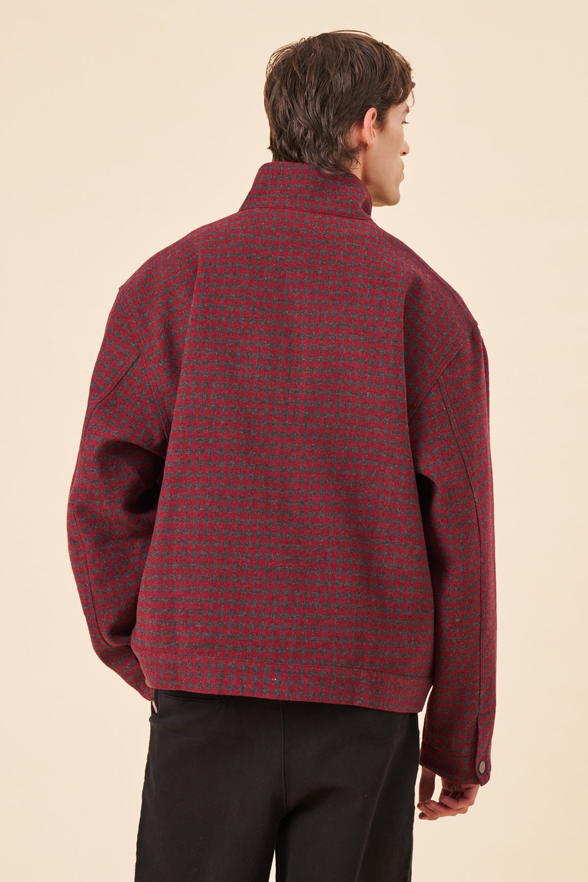 CHECK WOOL ZIP UP - RED