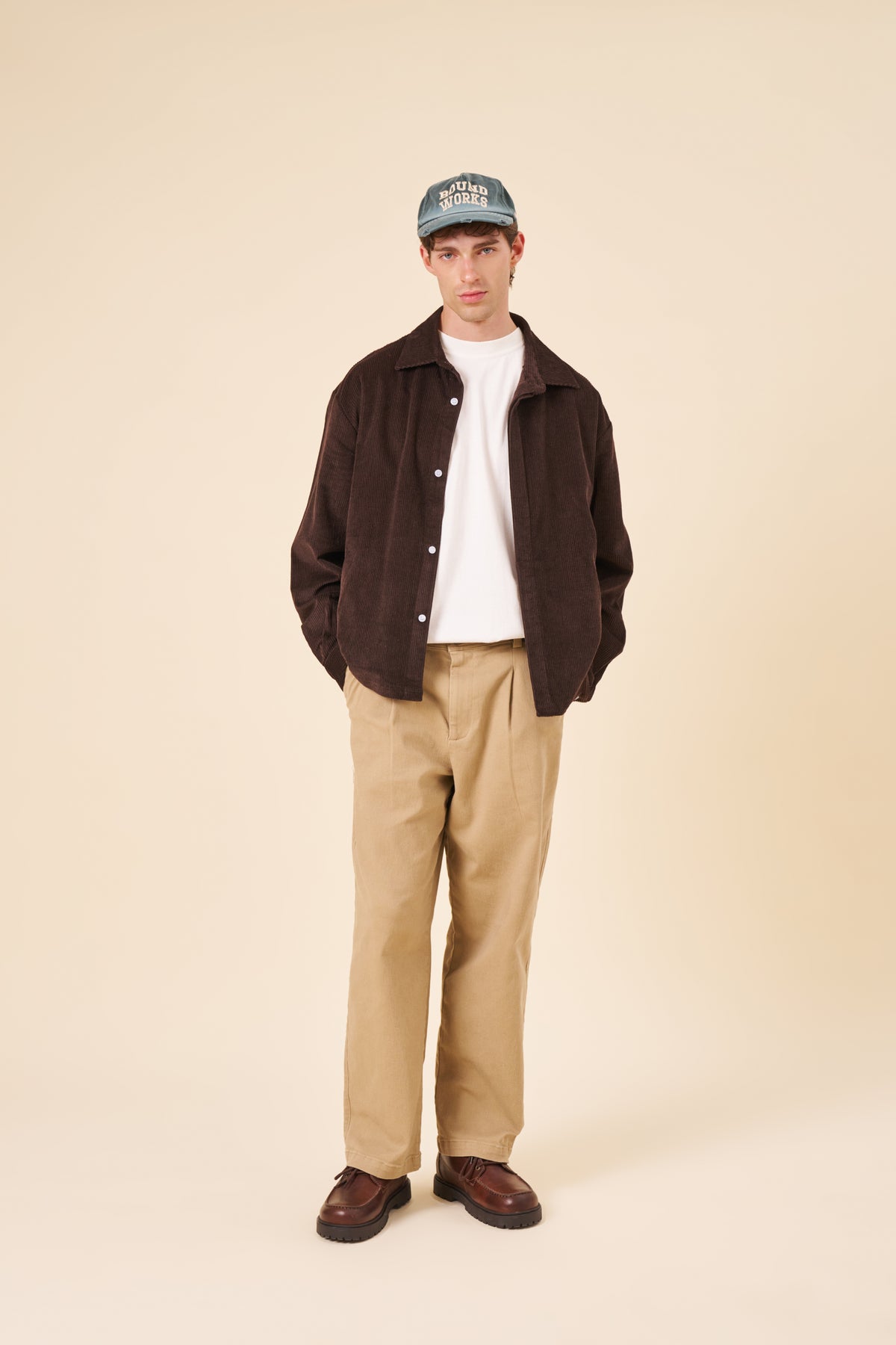 BUTTON UP COTTON CORD SHIRT - BROWN