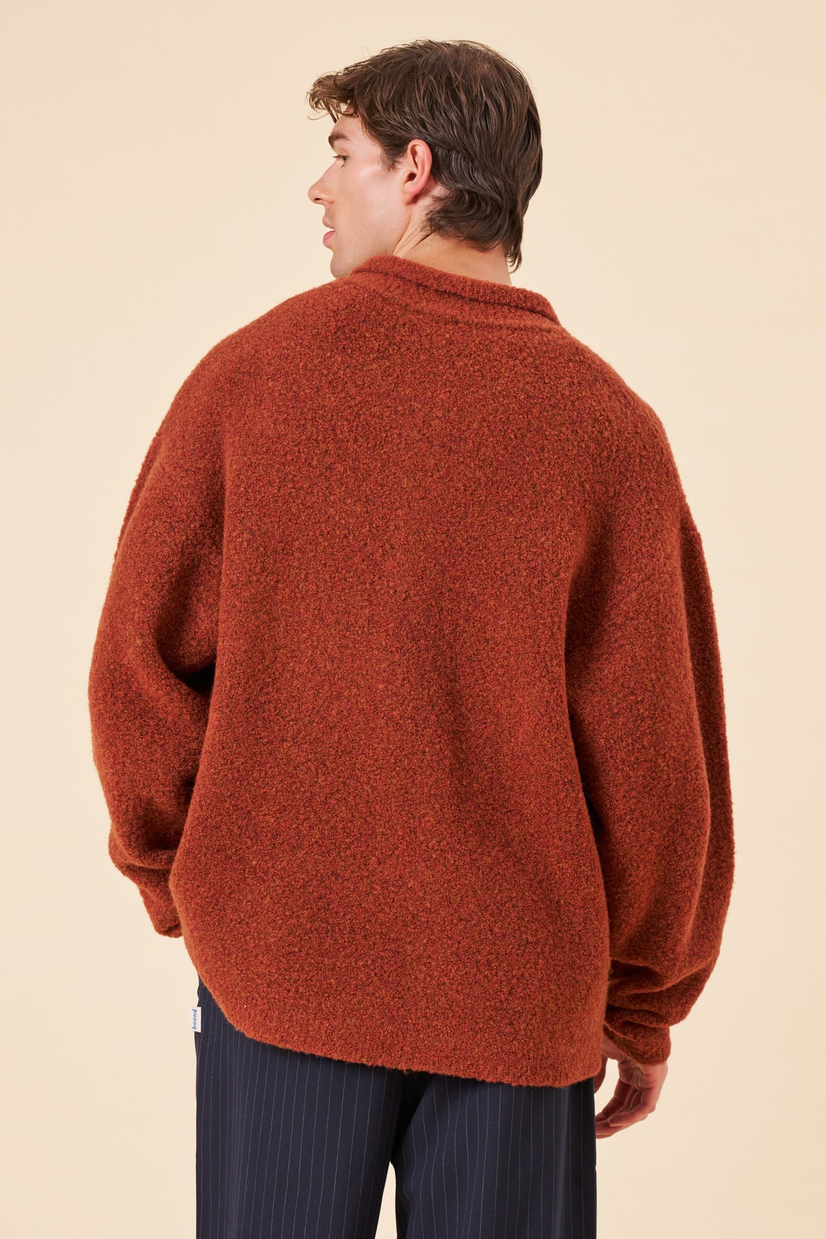 TEXTURED WOOL LONGSLEEVE KNIT POLO - RUST