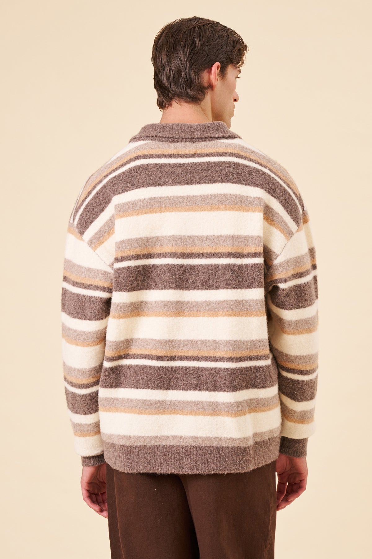 WOOL STRIPE KNIT POLO - EARTH