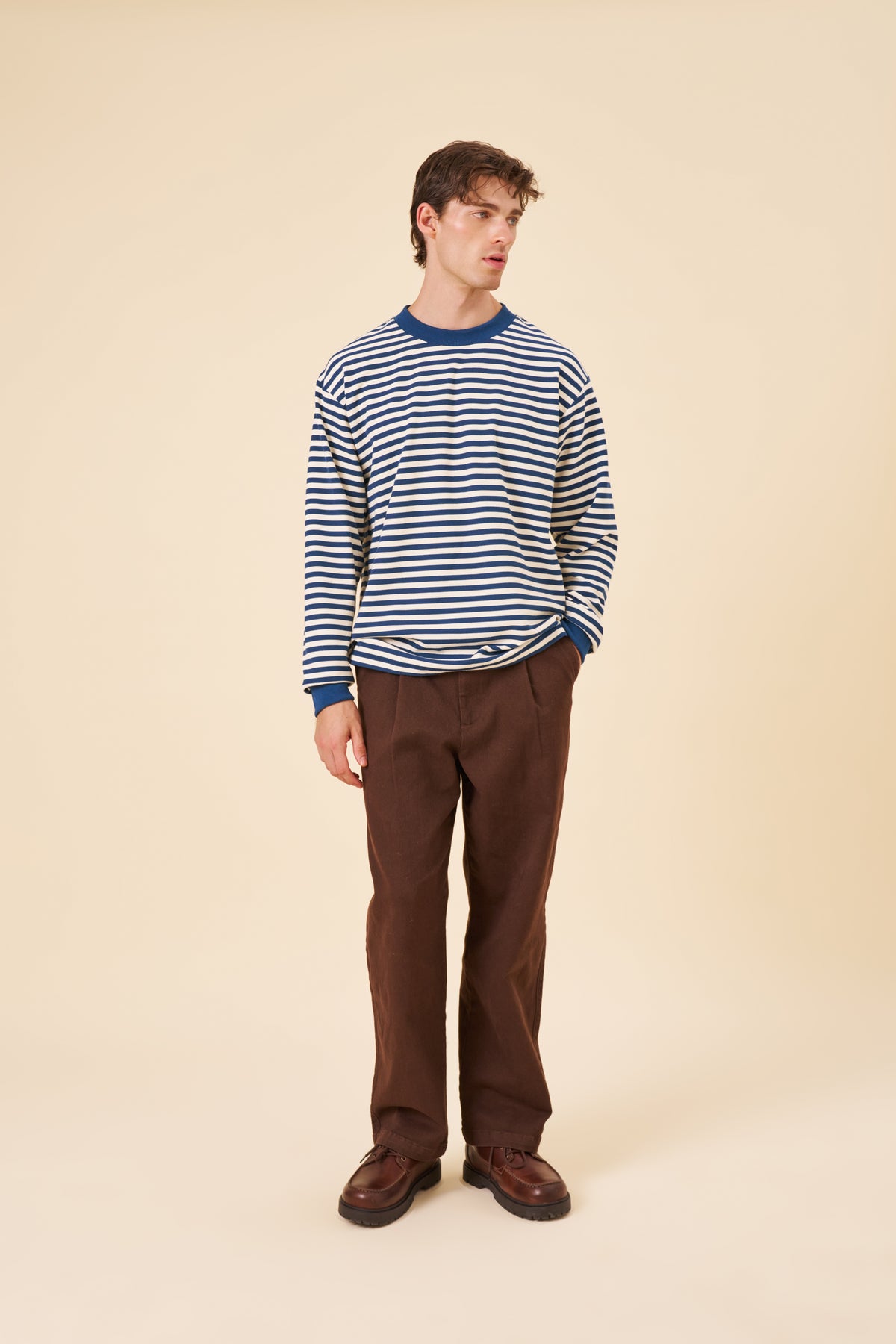 PIQUE STRIPE LONGSLEEVE TEE - NAVY