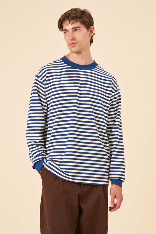 PIQUE STRIPE LONGSLEEVE TEE - NAVY