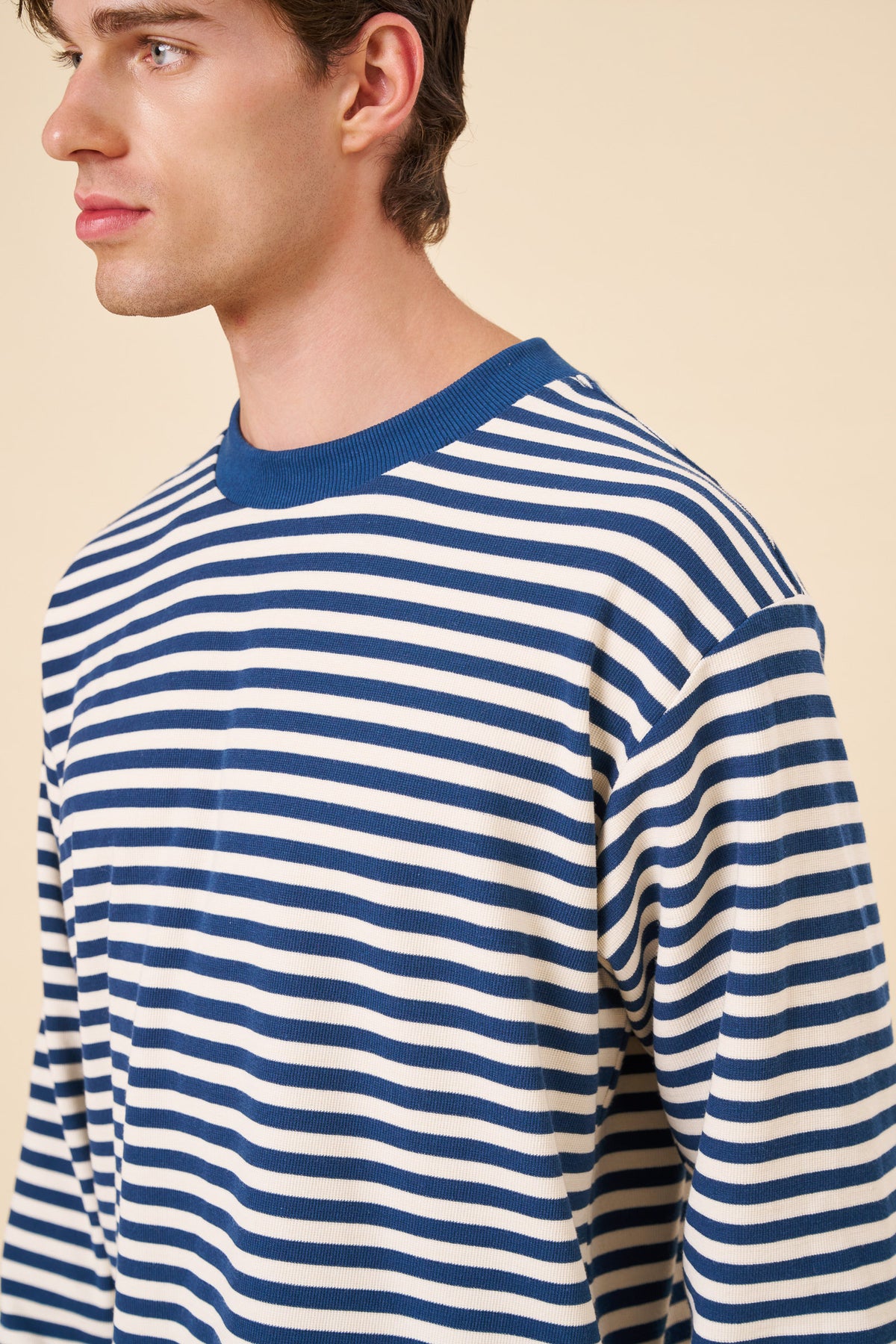 PIQUE STRIPE LONGSLEEVE TEE - NAVY