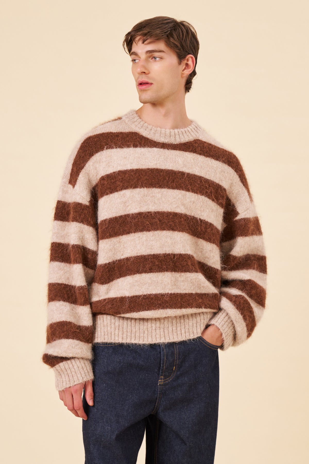 STRIPE ALPACA FLUFFY KNIT - CARAMEL
