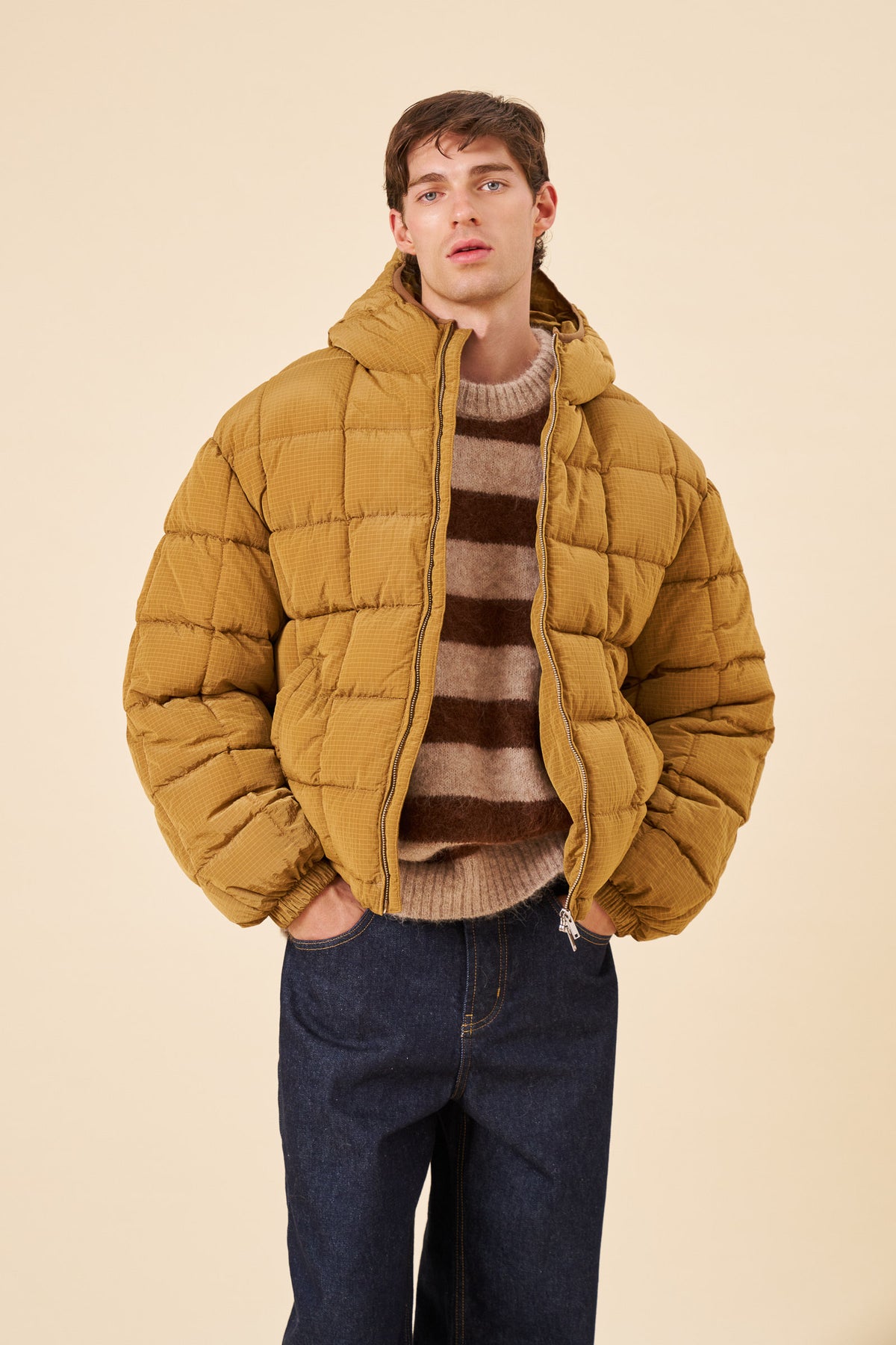 STRIPE ALPACA FLUFFY KNIT - CARAMEL
