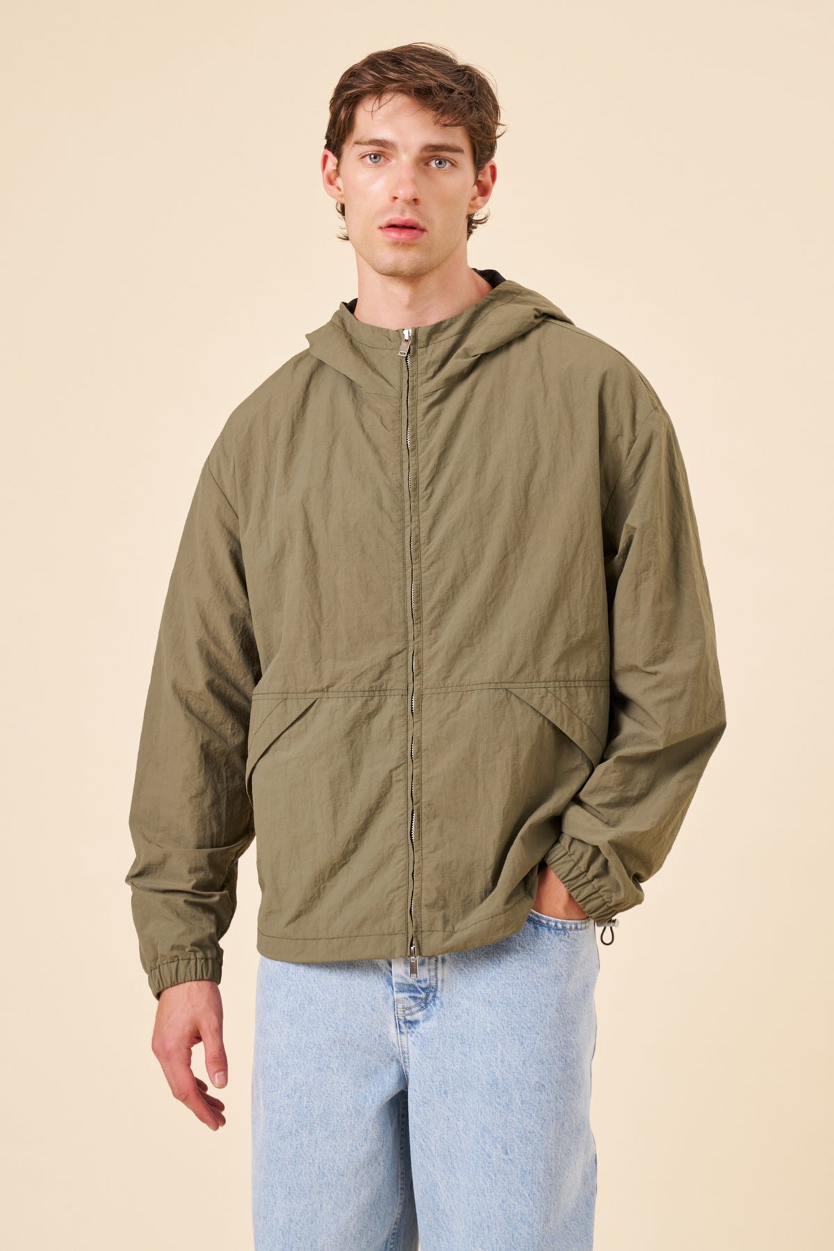 ACID WASH RIPSTOP WINDBREAKER - ARMY GREEN
