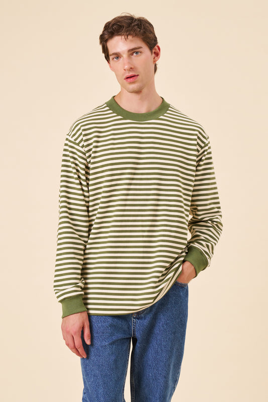 PIQUE STRIPE LONGSLEEVE TEE - SAGE