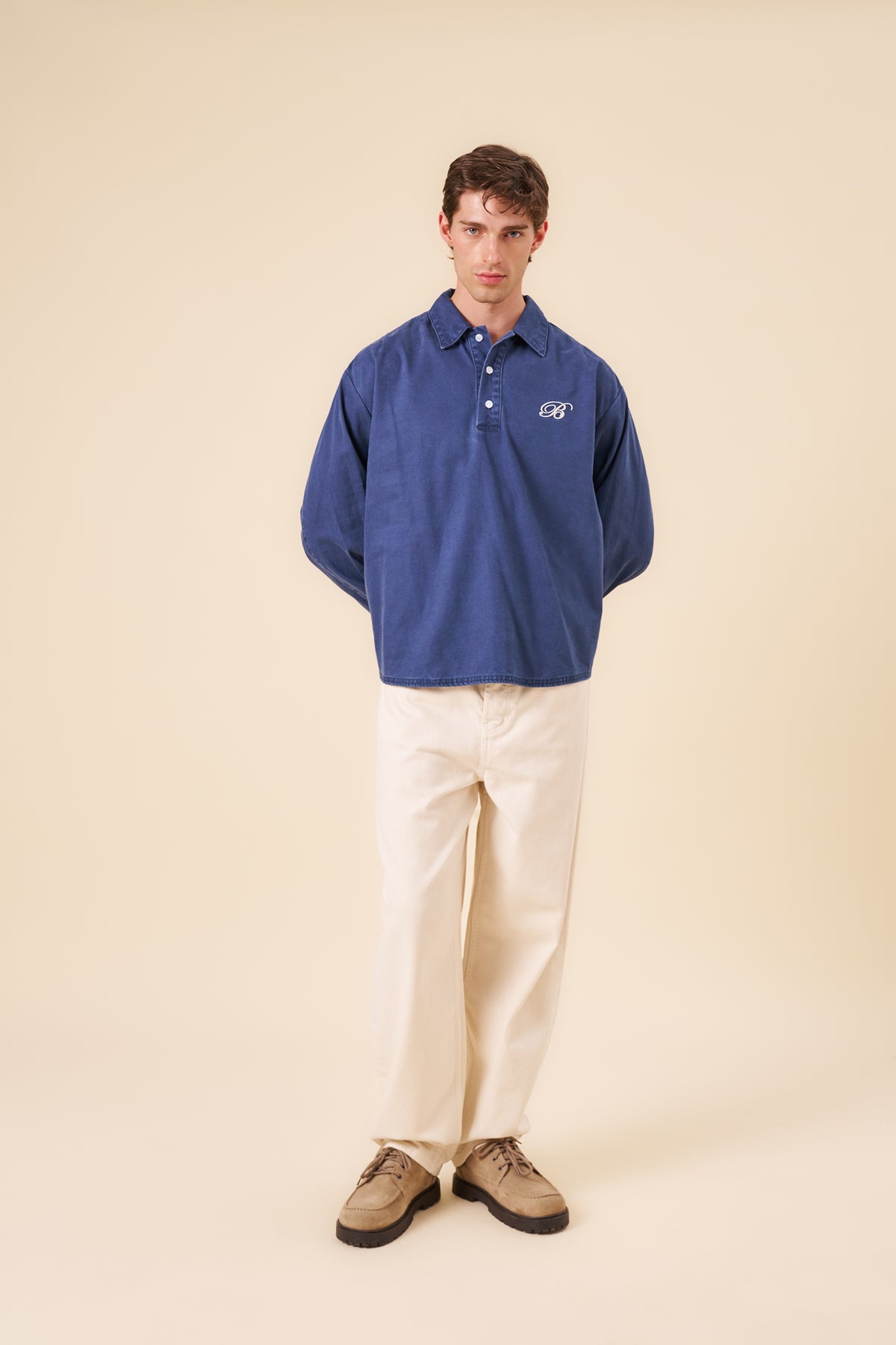 VINTAGE WASHED COTTON HALF BUTTON SHIRT - ROYAL BLUE