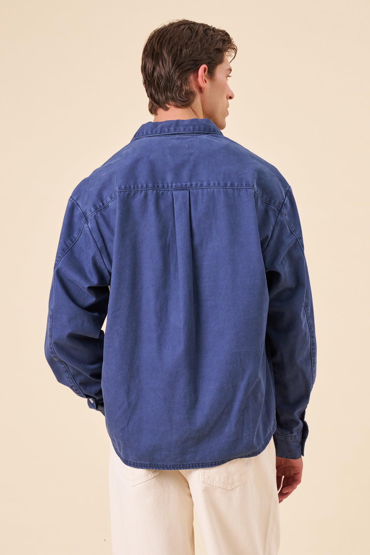 VINTAGE WASHED COTTON HALF BUTTON SHIRT - ROYAL BLUE
