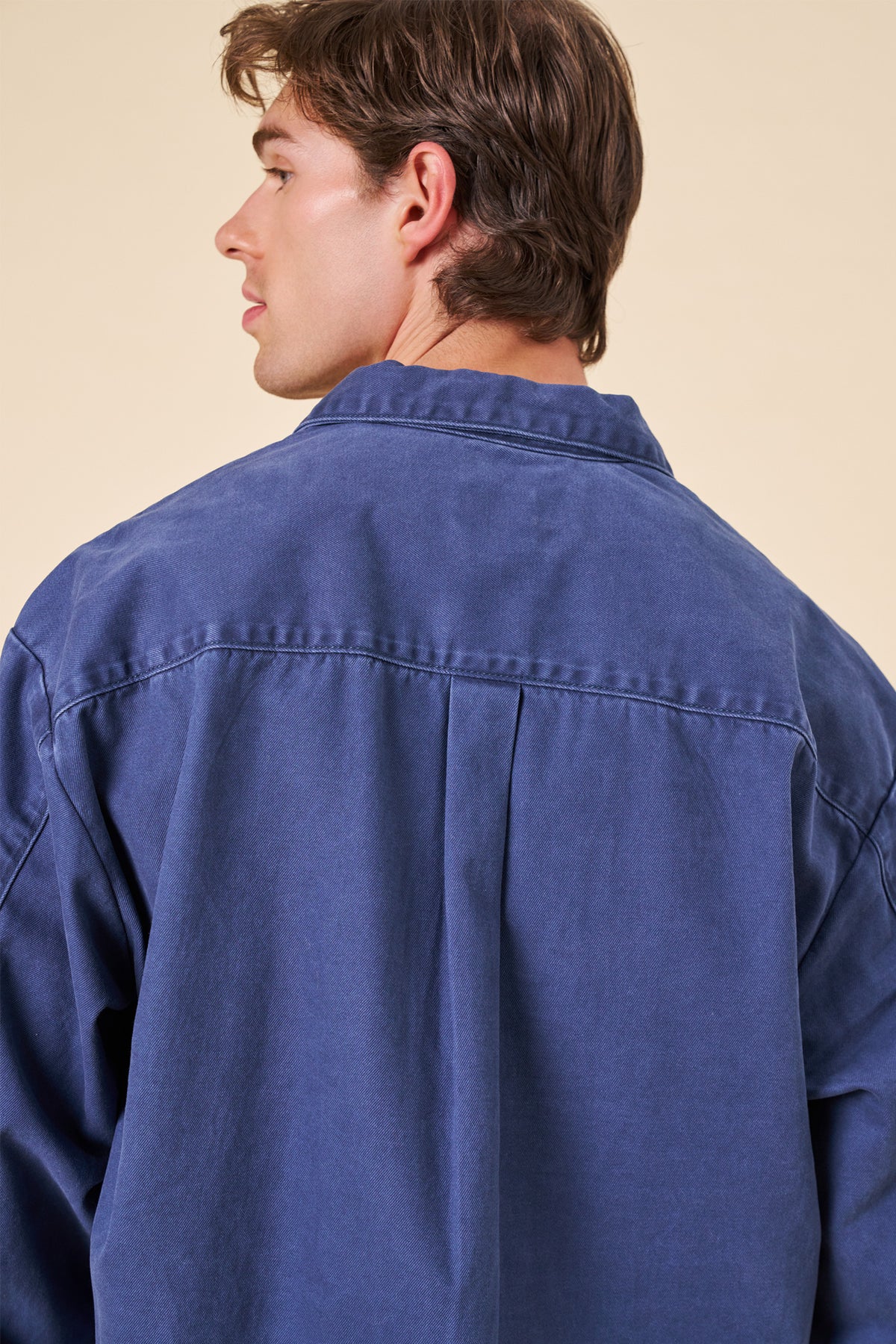 VINTAGE WASHED COTTON HALF BUTTON SHIRT - ROYAL BLUE