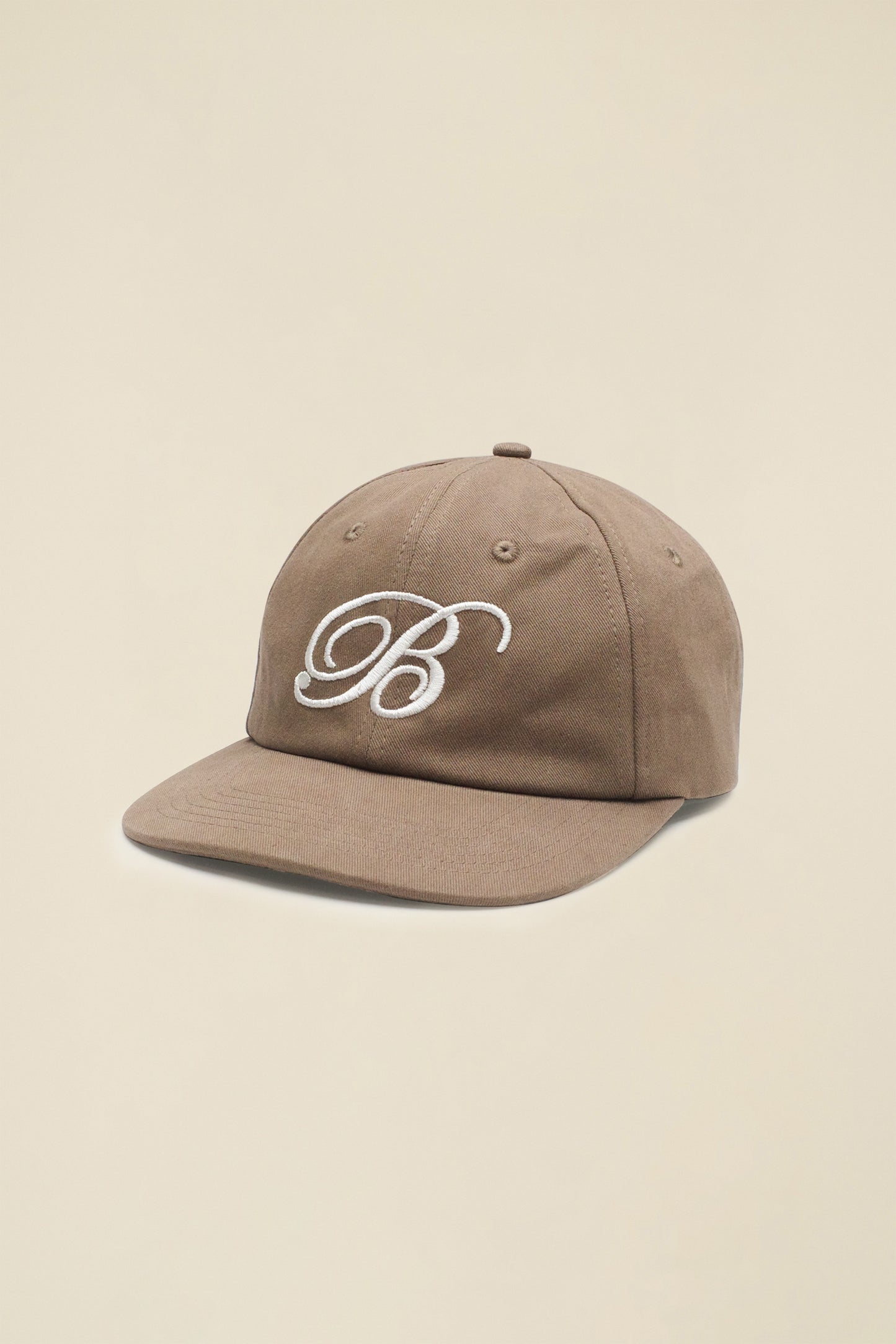 SCRIPT EMBROIDERED 6 PANEL CAP - MUSHROOM