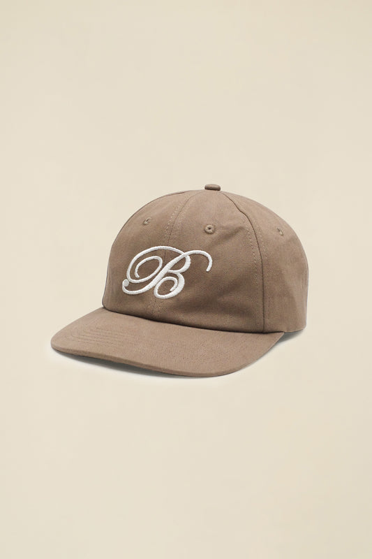 SCRIPT EMBROIDERED 6 PANEL CAP - MUSHROOM