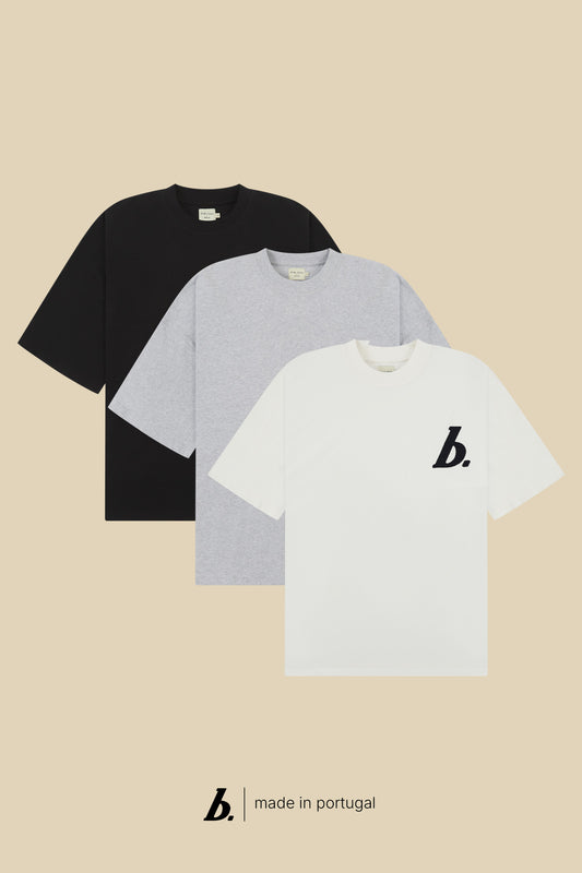 STAMP BOXY TEE 3 PACK - BLACK/GREY MARL/WHITE