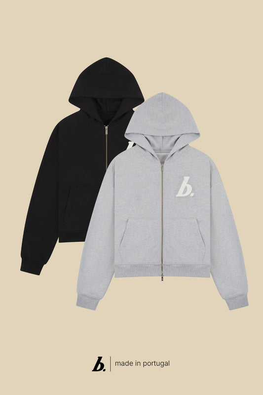 STAMP ZIP-UP HOODIE TWIN PACK - BLACK/GREY MARL
