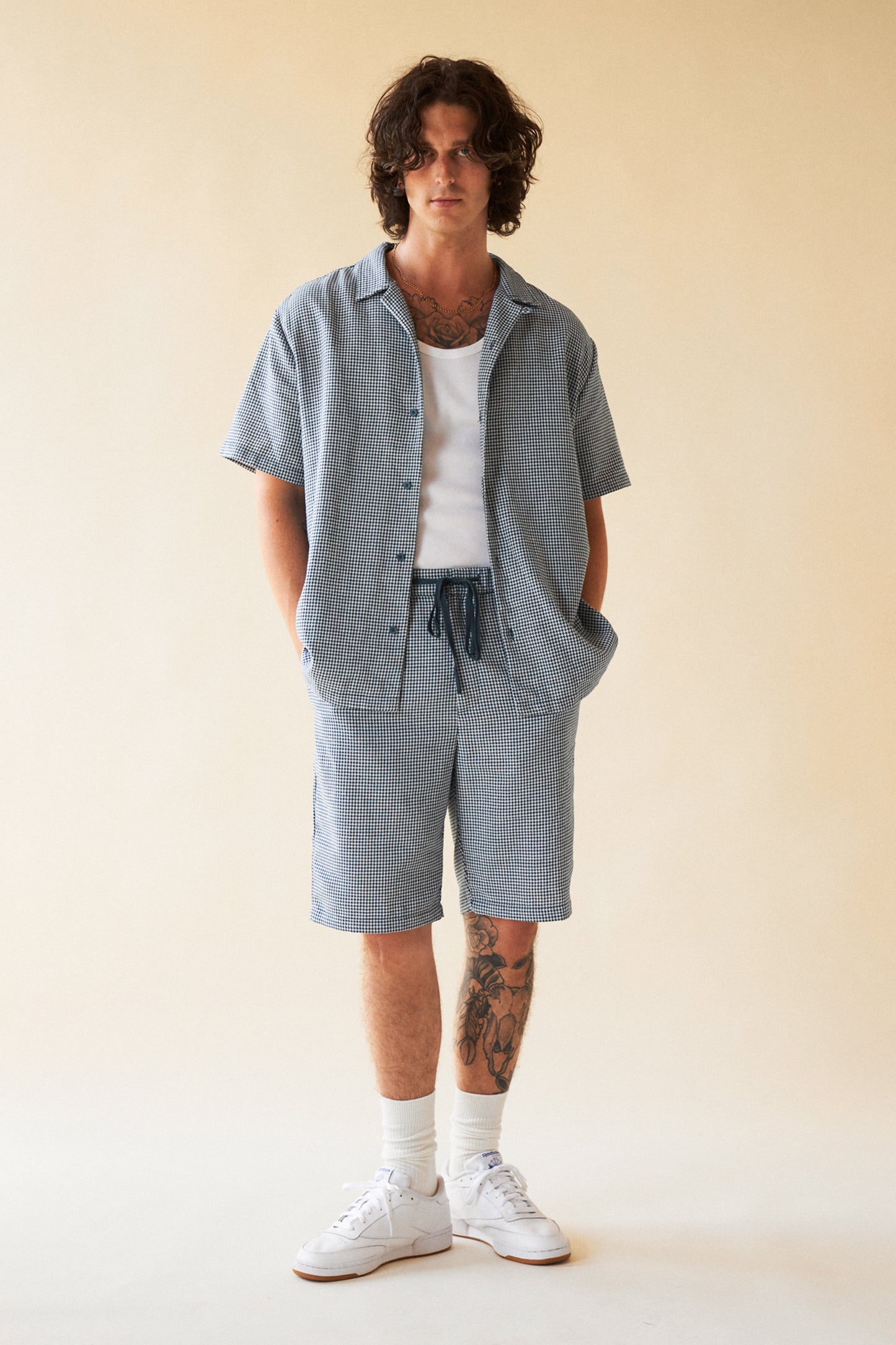 ATLANTIC DOGTOOTH LINEN SHORTS