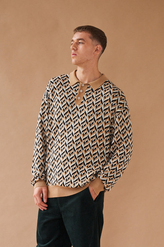 CHEVRON BROWN LONGSLEEVE POLO