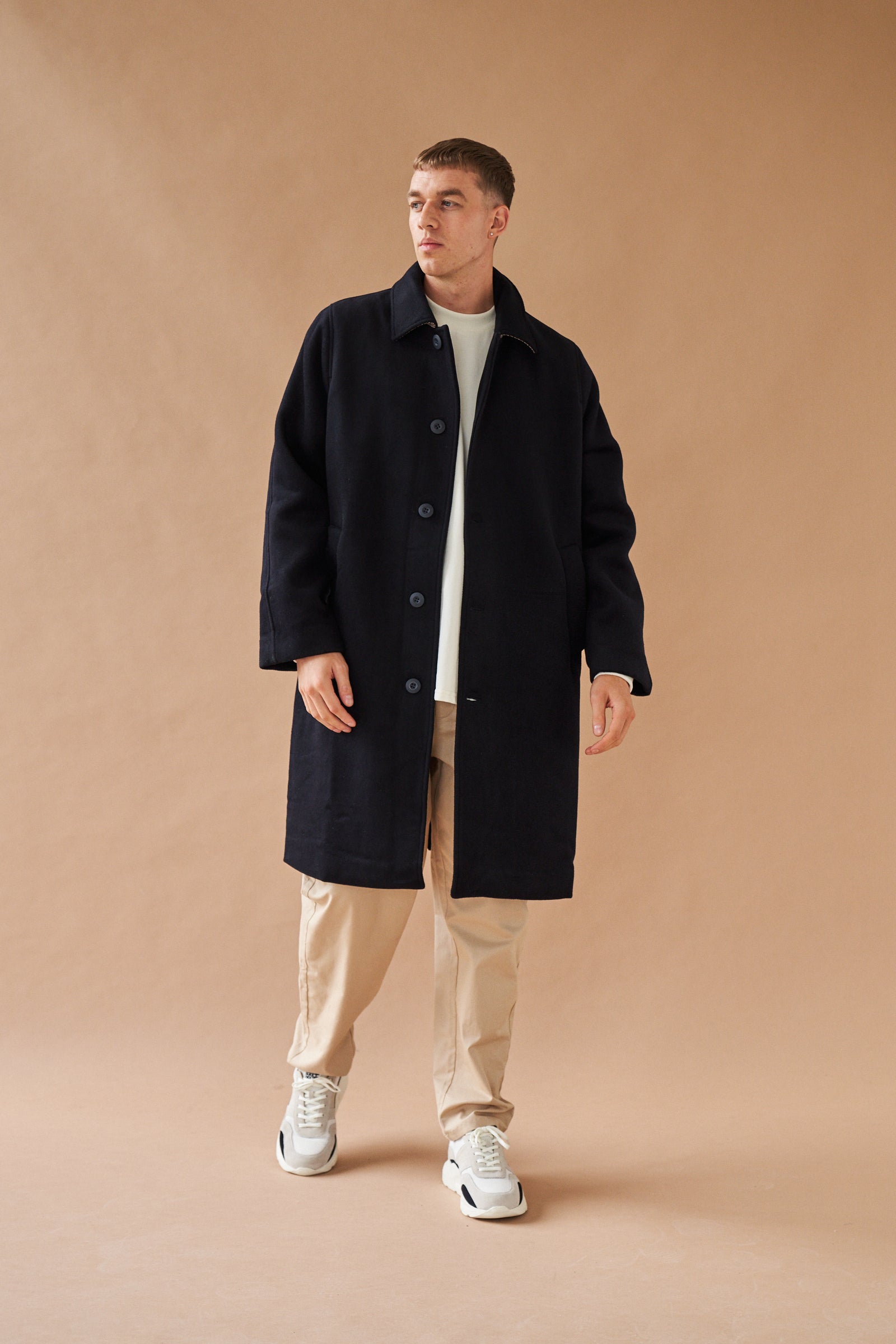 MAXWELL OVERSIZED WOOL TRENCH COAT - NAVY – bound