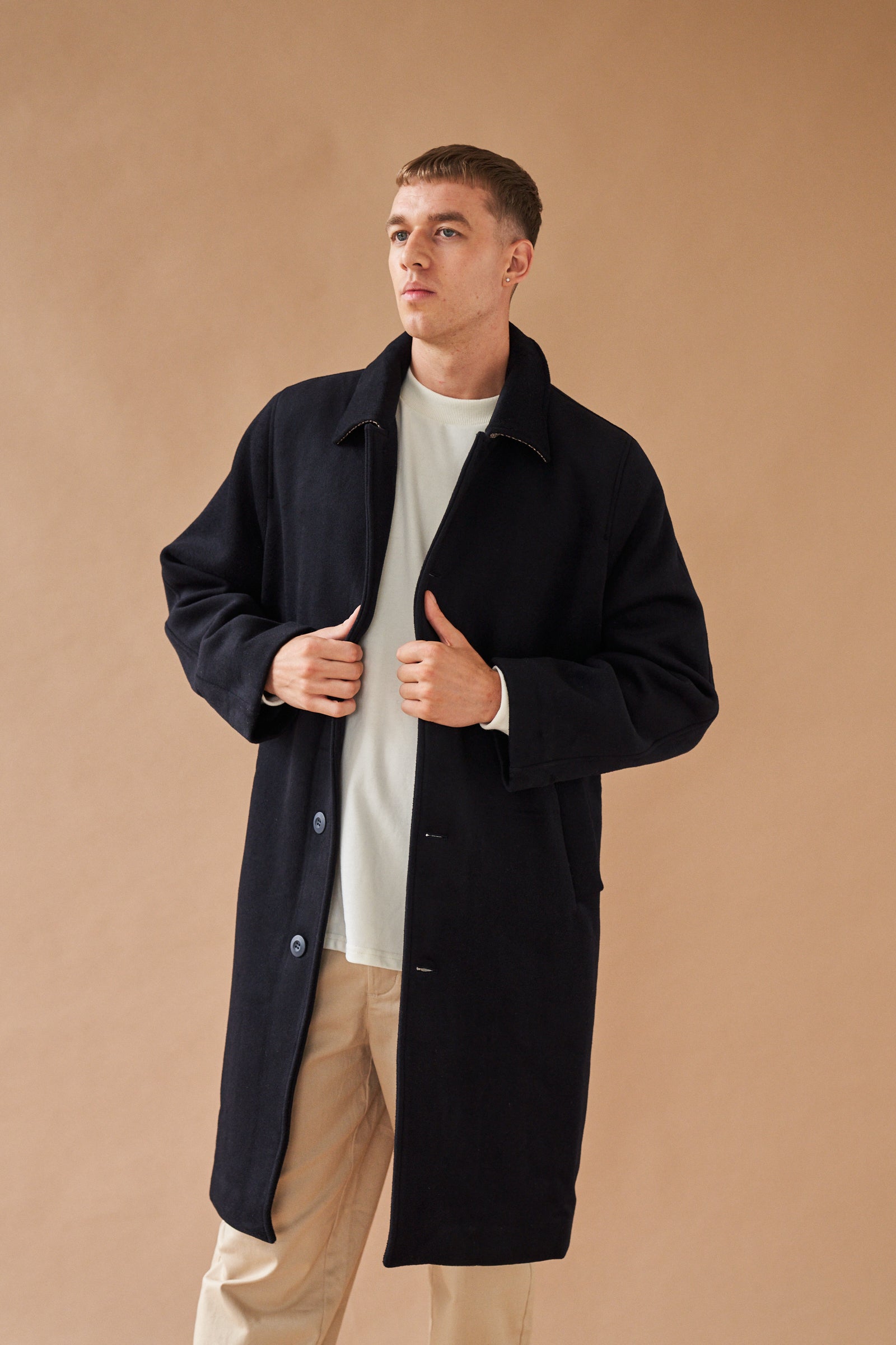 MAXWELL OVERSIZED WOOL TRENCH COAT - NAVY – bound