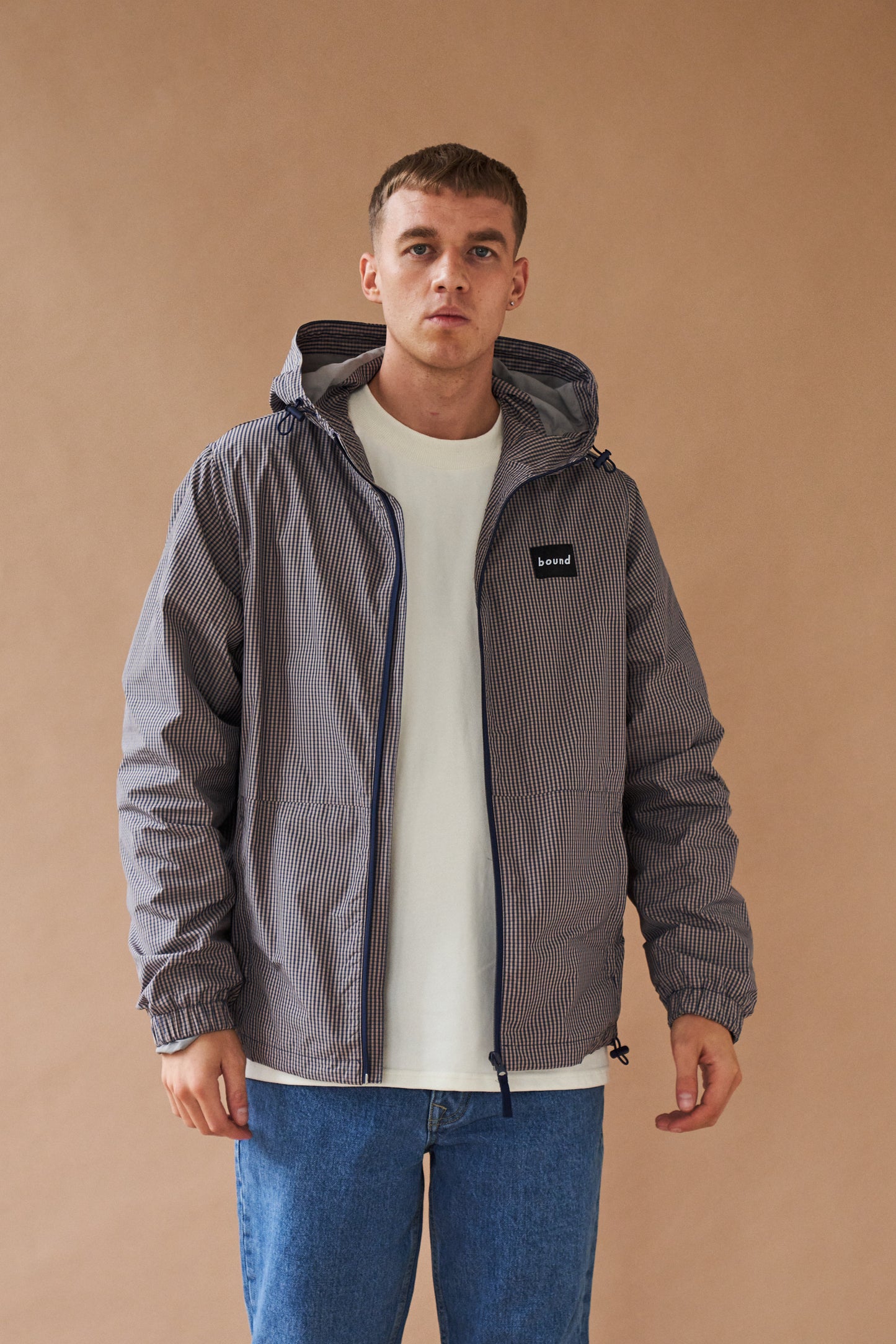 DIGBETH CHECK WIND JACKET - BEIGE & BLUE