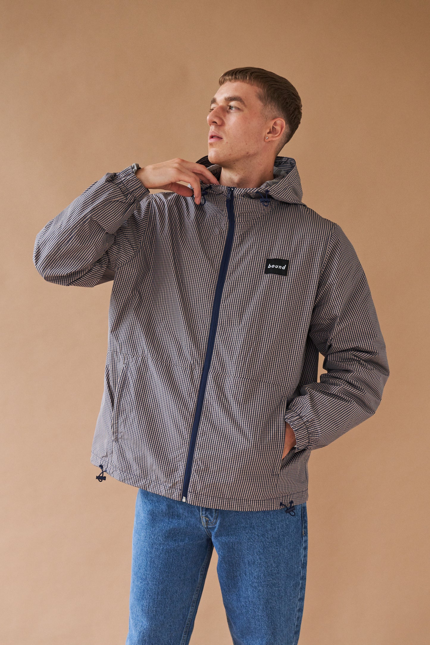 DIGBETH CHECK WIND JACKET - BEIGE & BLUE