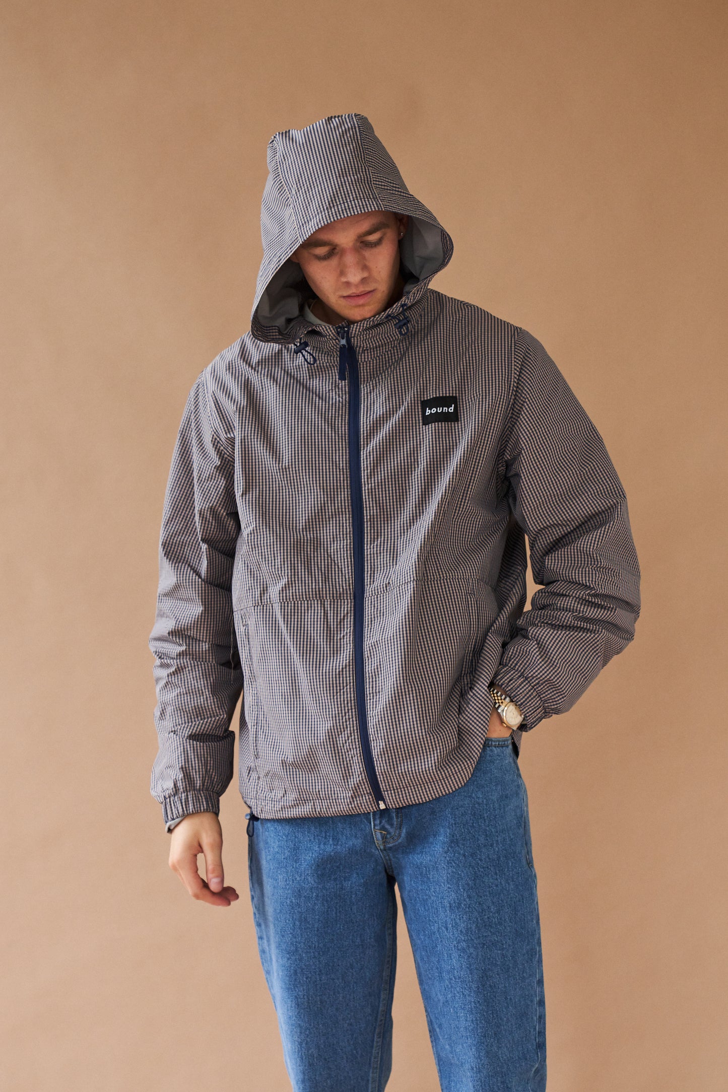DIGBETH CHECK WIND JACKET - BEIGE & BLUE