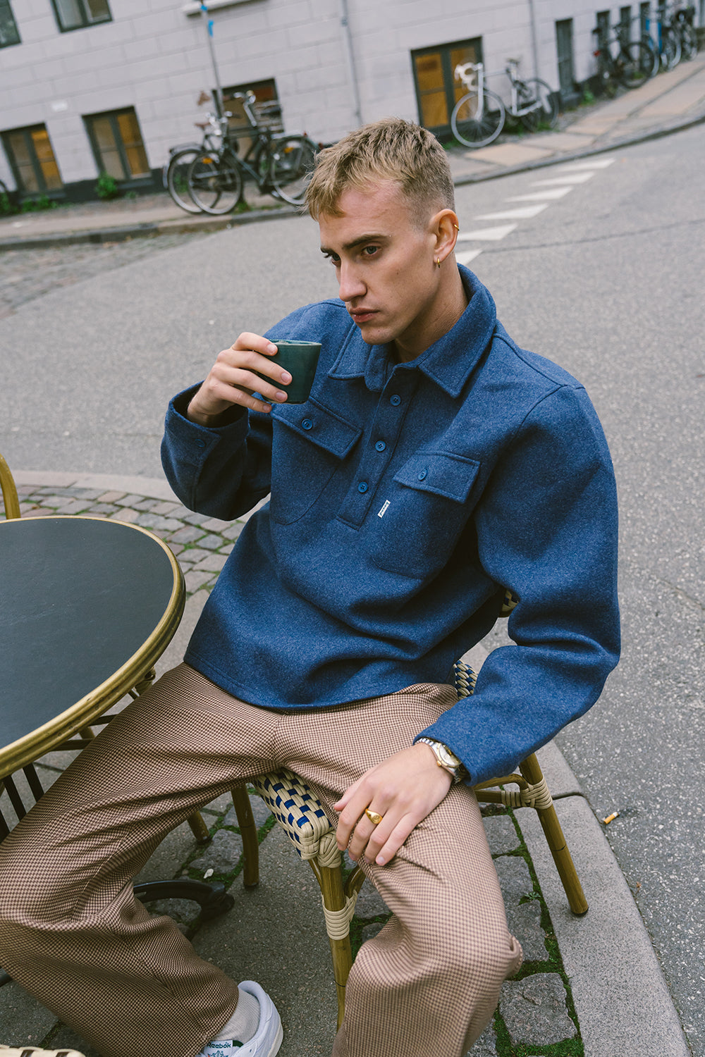 DOGTOOTH WOVEN CROPPED TROUSER - MOCHA