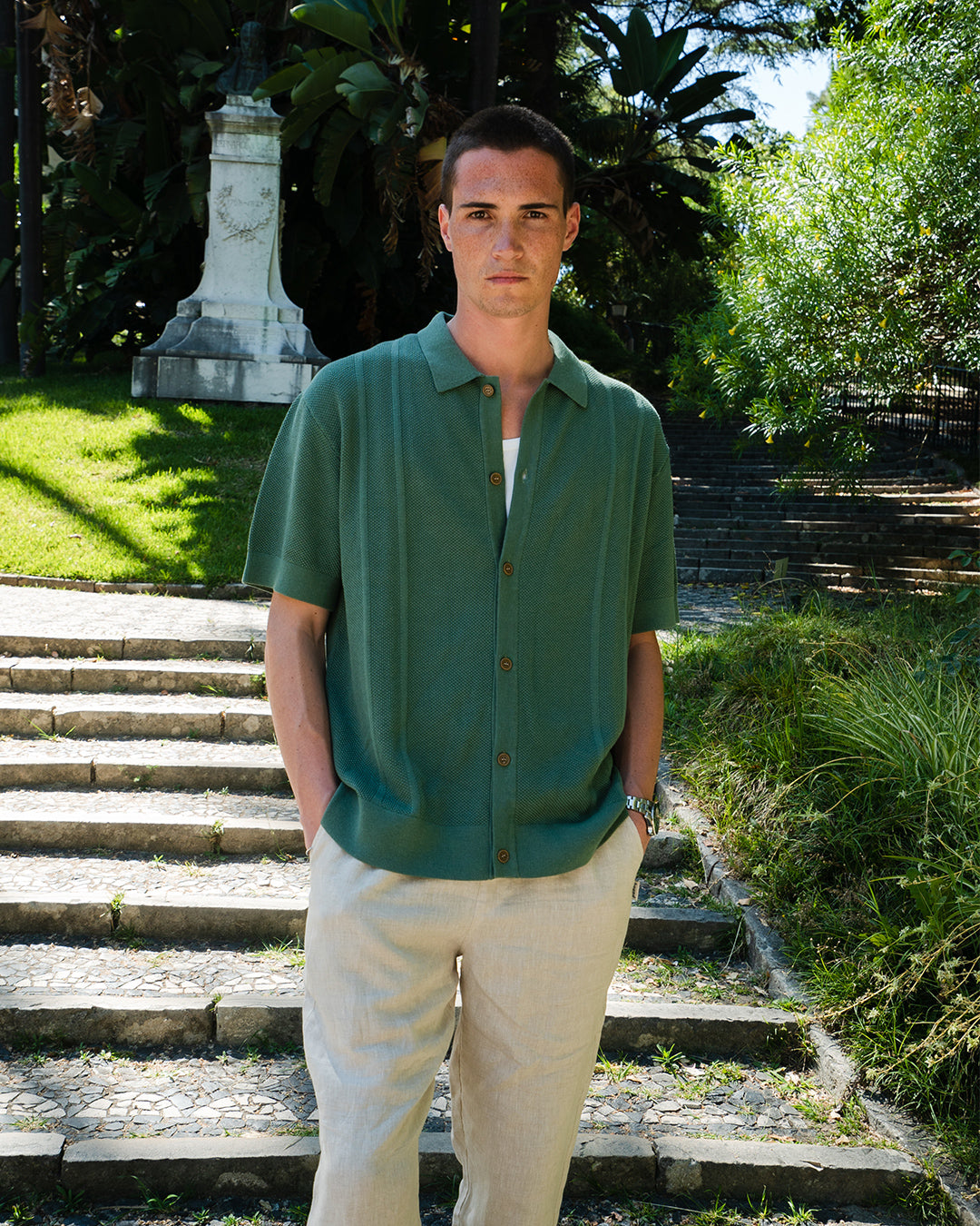STANLEY WAFFLE KNIT POLO - HUNTER GREEN