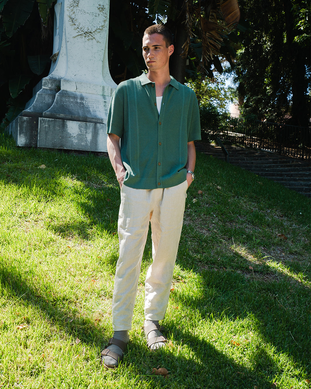 STANLEY WAFFLE KNIT POLO - HUNTER GREEN
