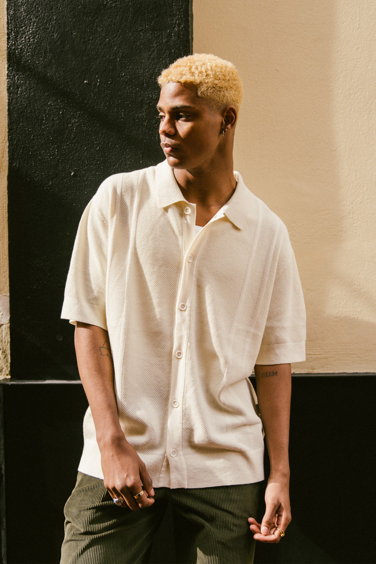 STANLEY WAFFLE KNIT POLO - ECRU – bound