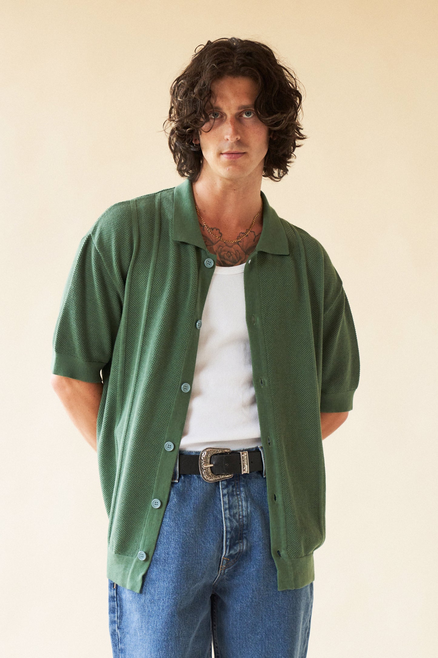 STANLEY WAFFLE KNIT POLO - HUNTER GREEN