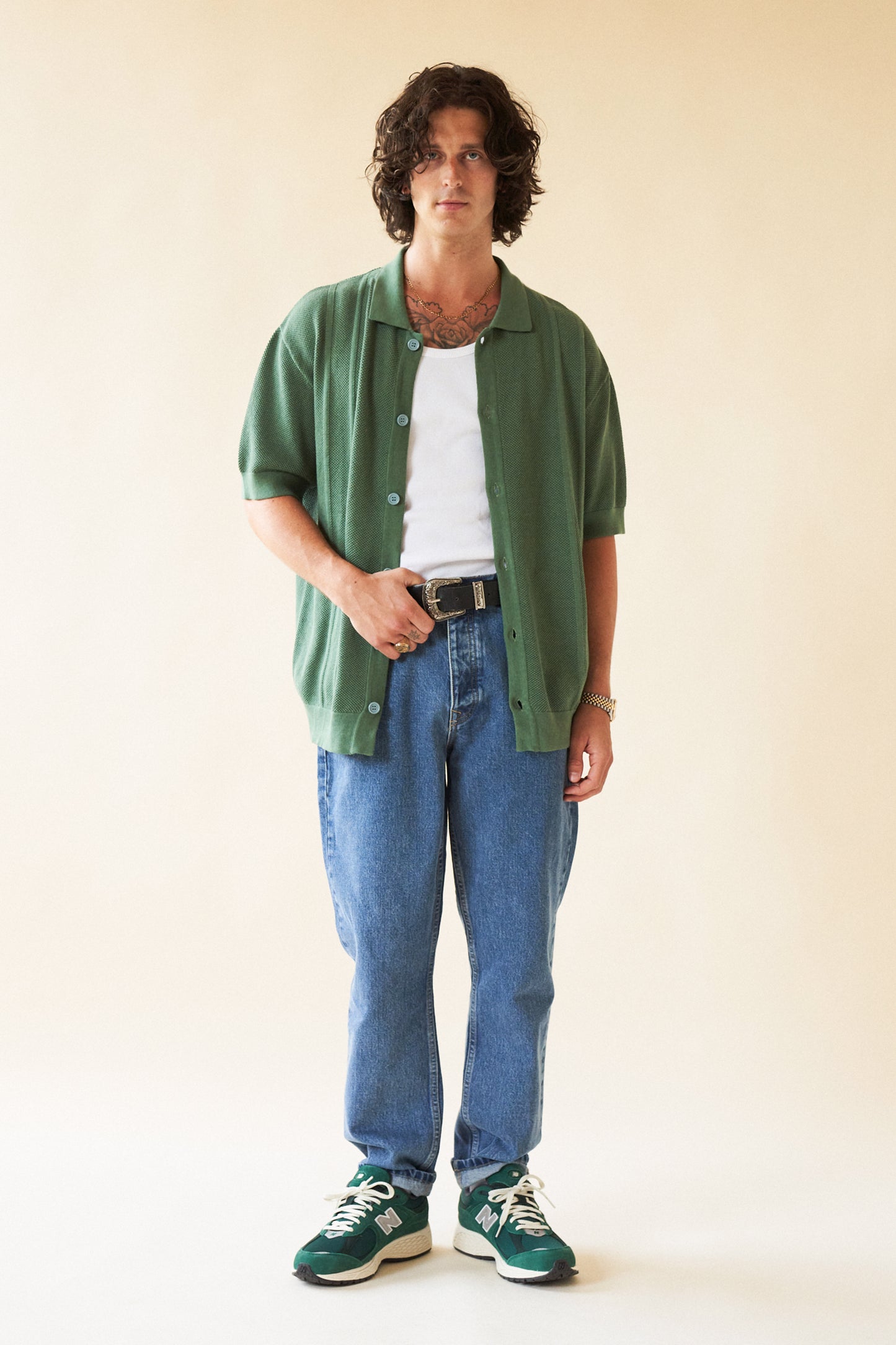 STANLEY WAFFLE KNIT POLO - HUNTER GREEN
