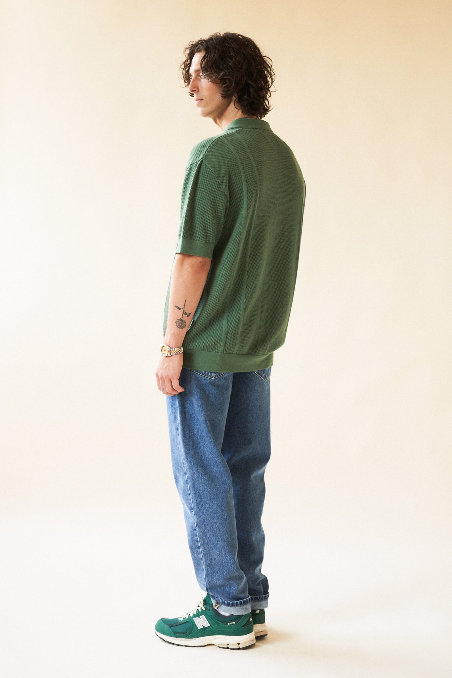 STANLEY WAFFLE KNIT POLO - HUNTER GREEN